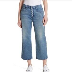 A.L.C. Jeans Denim Montag Exposed Button Fly Medium Blue Wash Wide Leg Cropped 6